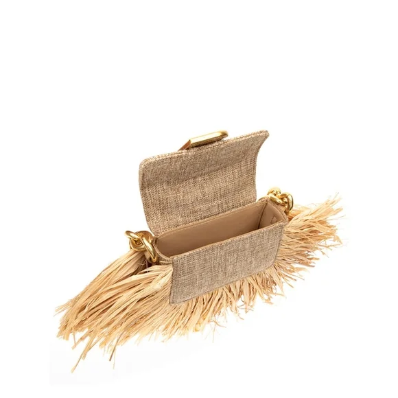 Brandon Blackwood Tan Fringed Clutch with Gold Chain - Picture 2 of 3